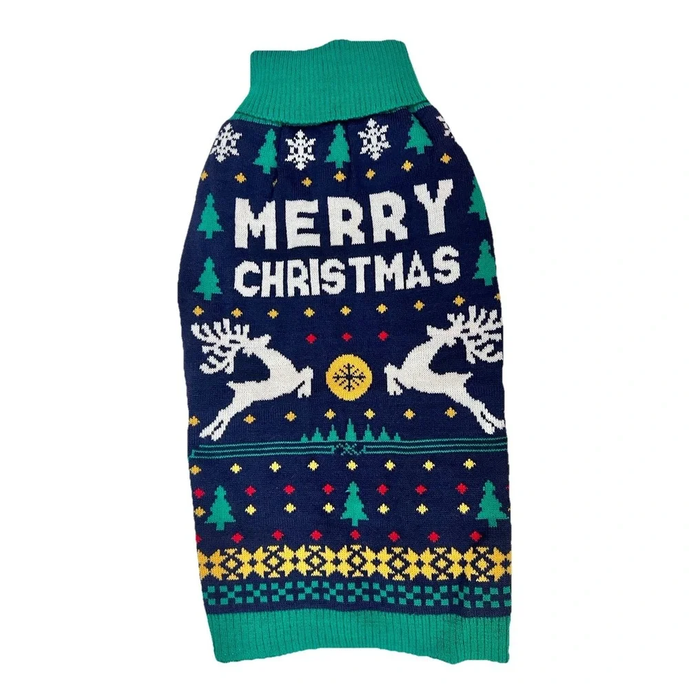 Merry Christmas Dog Sweater XL Reindeer Snowflake Winter Clothing Pet Supplies